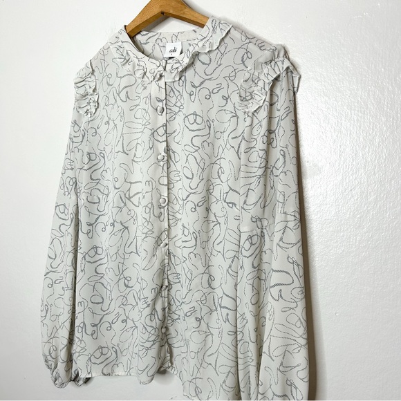 Cabi Ribbon Trim Blouse Contemporary Abstract Print Long Sleeve Top Style #4232 - Picture 3 of 8